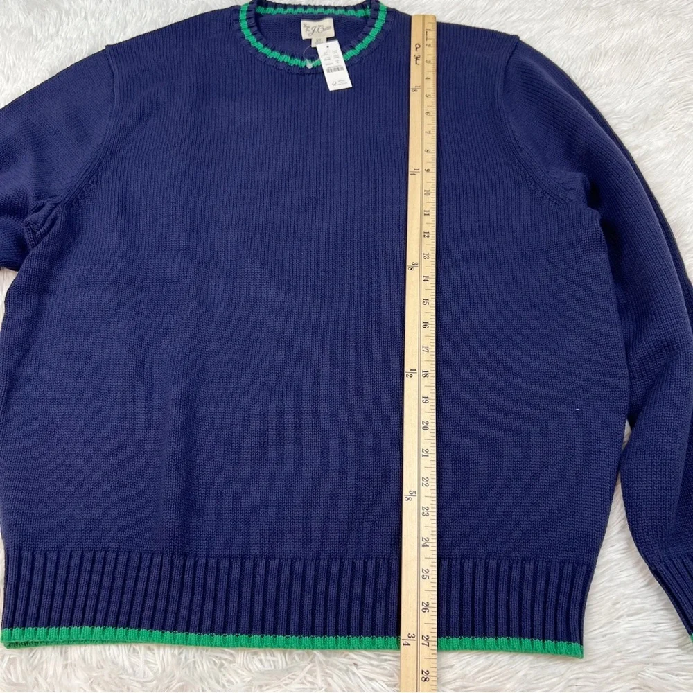 J Crew long sleeve Heritage cotton tipped pullover sweater crew neck navy blue‎